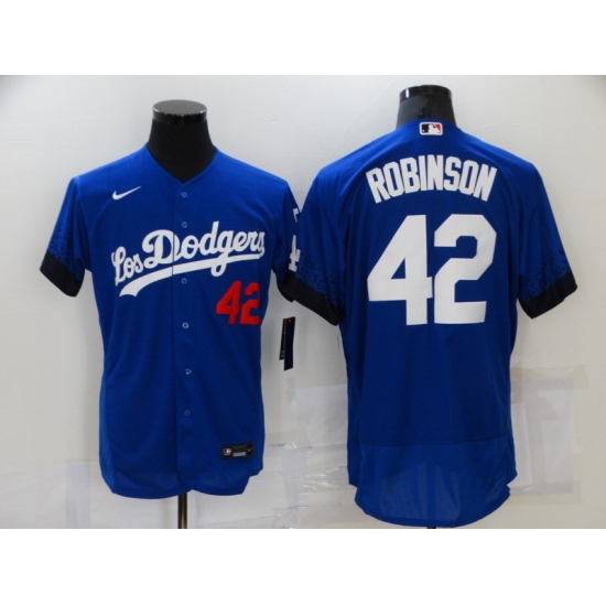 Men's Nike Los Angeles Dodgers #42 Jackie Robinson Blue Elite City Player Jersey - Ujersey