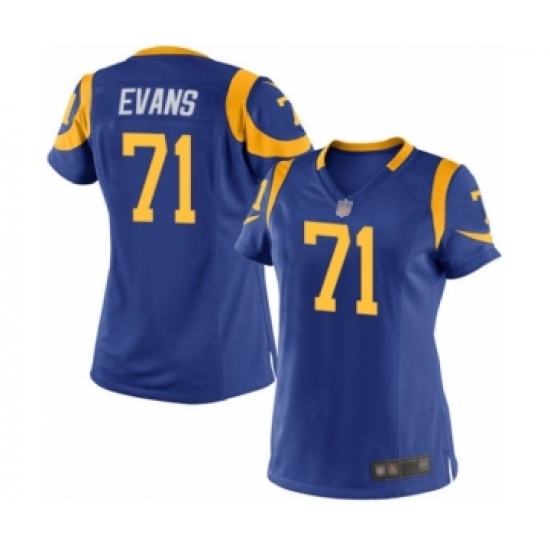 Women's Los Angeles Rams #71 Bobby Evans Game Royal Blue Alternate Football Jersey - Ujersey