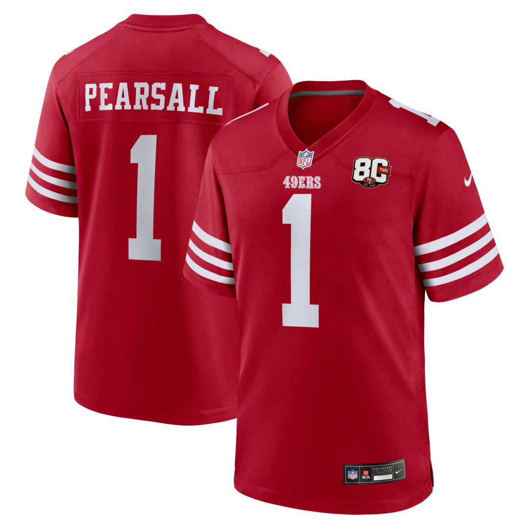 Men's San Francisco 49ers Ricky Pearsall Nike Scarlet 80th Anniversary Game Jersey - U-jersey