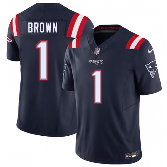 Men's New England Patriots #1 A.J. Brown Navy 2026 Draft F.U.S.E. Vapor Limited Football Stitched Jersey - Ujersey