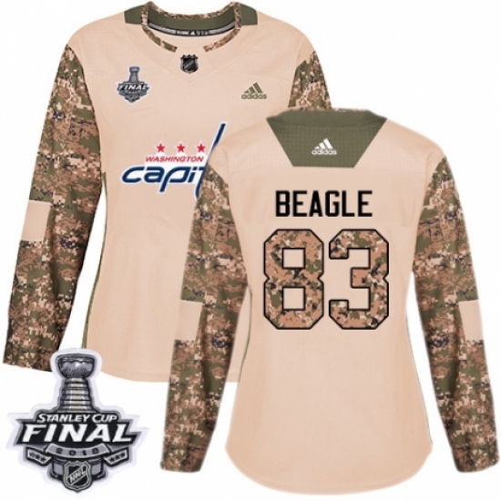 Women's Adidas Washington Capitals #83 Jay Beagle Authentic Camo Veterans Day Practice 2018 Stanley Cup Final NHL Jersey - Ujersey