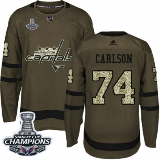 Men's Adidas Washington Capitals #74 John Carlson Authentic Green Salute to Service 2018 Stanley Cup Final Champions NHL Jersey - Ujersey