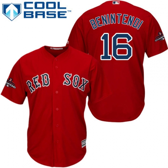 Youth Majestic Boston Red Sox #16 Andrew Benintendi Authentic Red Alternate Home Cool Base 2018 World Series Champions MLB Jersey - Ujersey