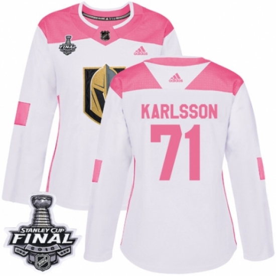 Women's Adidas Vegas Golden Knights #71 William Karlsson Authentic White/Pink Fashion 2018 Stanley Cup Final NHL Jersey - Ujersey