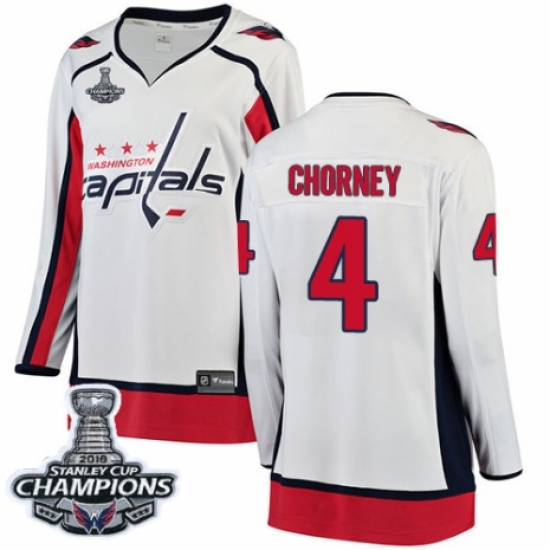Women's Washington Capitals #4 Taylor Chorney Fanatics Branded White Away Breakaway 2018 Stanley Cup Final Champions NHL Jersey - Ujersey