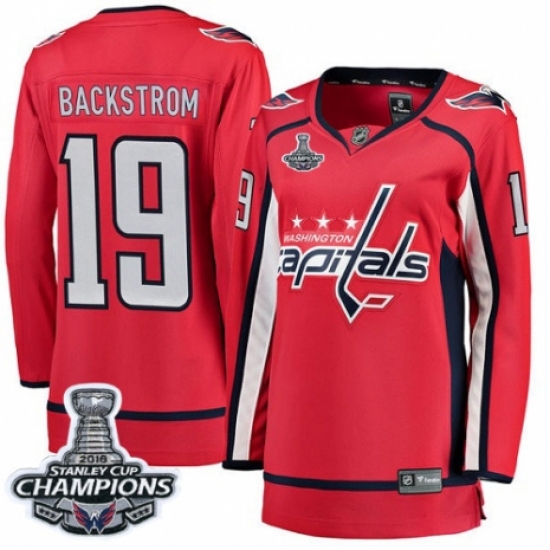 Women's Washington Capitals #19 Nicklas Backstrom Fanatics Branded Red Home Breakaway 2018 Stanley Cup Final Champions NHL Jersey - Ujersey