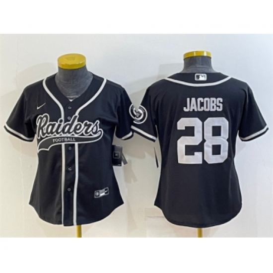Women's Las Vegas Raiders #28 Josh Jacobs Black With Patch Cool Base Stitched Baseball Jersey(Run Small) - Ujersey