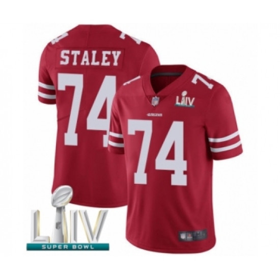 Youth San Francisco 49ers #74 Joe Staley Red Team Color Vapor Untouchable Limited Player Super Bowl LIV Bound Football Jersey - Ujersey