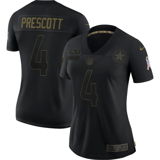 Women's Dallas Cowboys #4 Dak Prescott Black 2020 Salute To Service Limited Jersey - Ujersey
