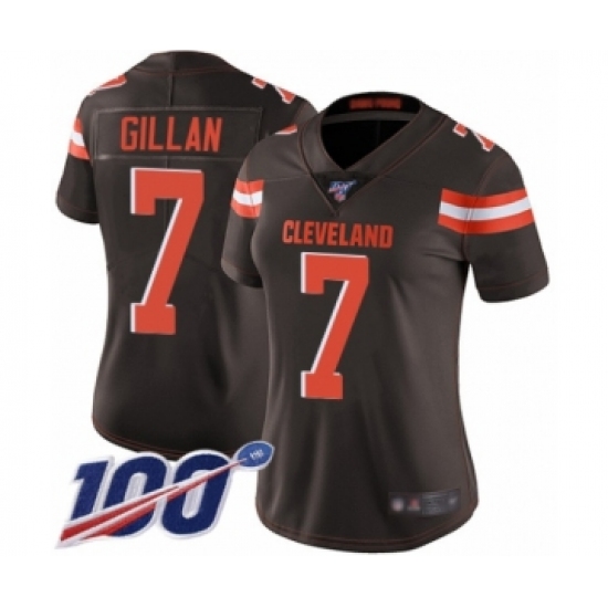 Women's Cleveland Browns #7 Jamie Gillan Brown Team Color Vapor Untouchable Limited Player 100th Season Football Jersey - Ujersey