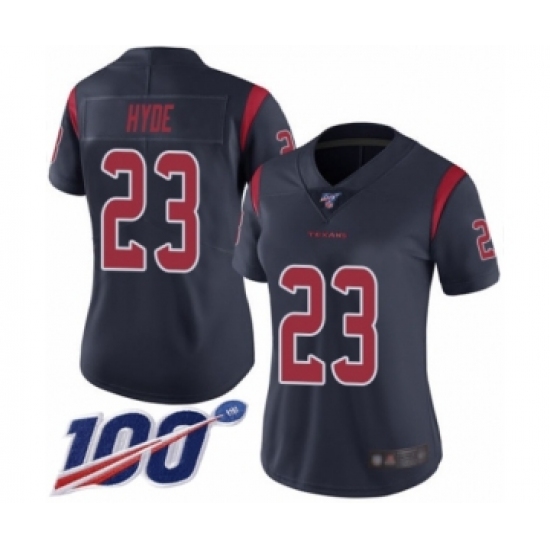 Women's Houston Texans #23 Carlos Hyde Limited Navy Blue Rush Vapor Untouchable 100th Season Football Jersey - Ujersey