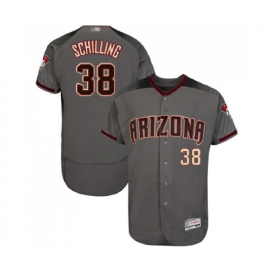 Men's Arizona Diamondbacks #38 Curt Schilling Grey Road Authentic Collection Flex Base Baseball Jersey - Ujersey