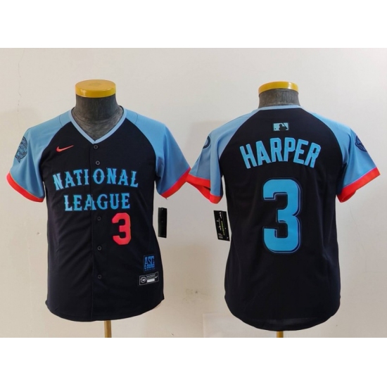 Youth Philadelphia Phillies #3 Bryce Harper Number Navy 2024 All Star Limited Stitched Jersey - Ujersey
