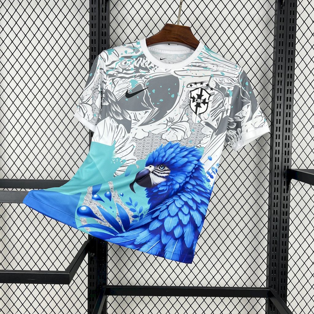 Brazil Soccer Jersey Blue Parrot Special Edition Custom Shirt 2025 - ujerseystore