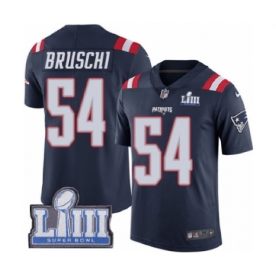 Men's Nike New England Patriots #54 Tedy Bruschi Limited Navy Blue Rush Vapor Untouchable Super Bowl LIII Bound NFL Jersey - Ujersey