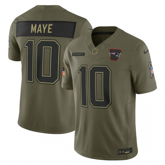 Men's New England Patriots #10 Drake Maye Olive 2025 Salute to Service Limited Football Stitched Jersey - Ujersey