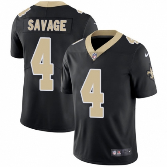 Youth Nike New Orleans Saints #4 Tom Savage Black Team Color Vapor Untouchable Limited Player NFL Jersey - Ujersey