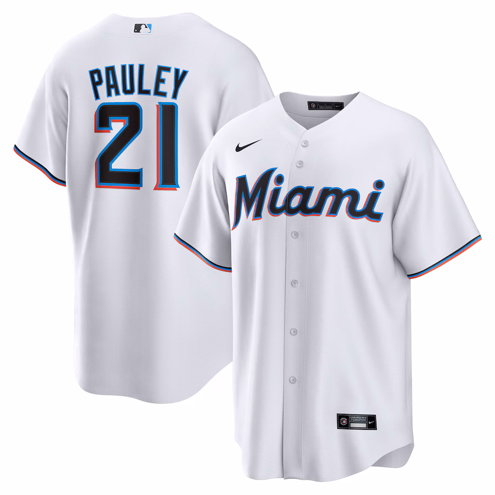 Men's Miami Marlins Graham Pauley Nike White Home Replica Jersey - SUjersey01