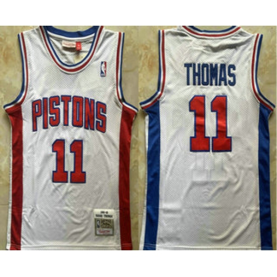 Men's Detroit Pistons #11 Isiah Thomas White 1988-89 Hardwood Classics Soul Swingman Throwback Jersey - Ujersey