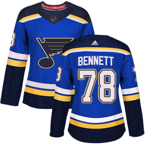 Women's Adidas St. Louis Blues #78 Beau Bennett Authentic Royal Blue Home NHL Jersey - Ujersey
