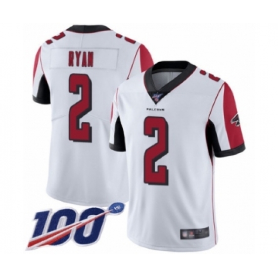 Men's Atlanta Falcons #2 Matt Ryan White Vapor Untouchable Limited Player 100th Season Football Jersey - Ujersey