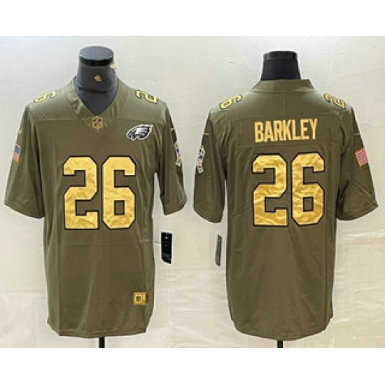 Men's Philadelphia Eagles #26 Saquon Barkley Olive with Gold 2017 Salute To Service Stitched NFL Nike Limited Jersey - Ujersey
