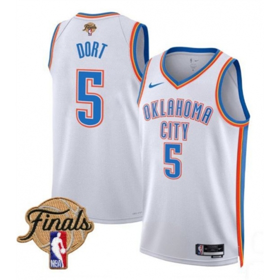 Men's Oklahoma City Thunder #5 Luguentz Dort White 2025 Association Edition Stitched Basketball Jersey - Ujersey