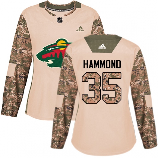 Women's Adidas Minnesota Wild #35 Andrew Hammond Authentic Camo Veterans Day Practice NHL Jersey - Ujersey