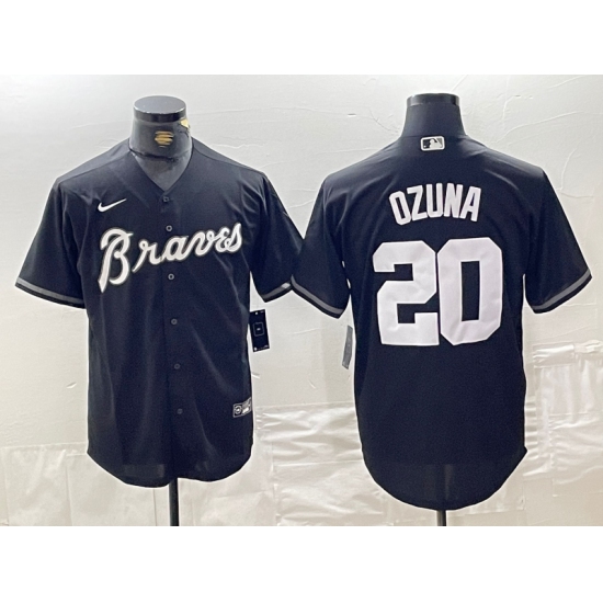 Men's Atlanta Braves #20 Marcell Ozuna Black Cool Base Stitched Baseball Jersey - Ujersey