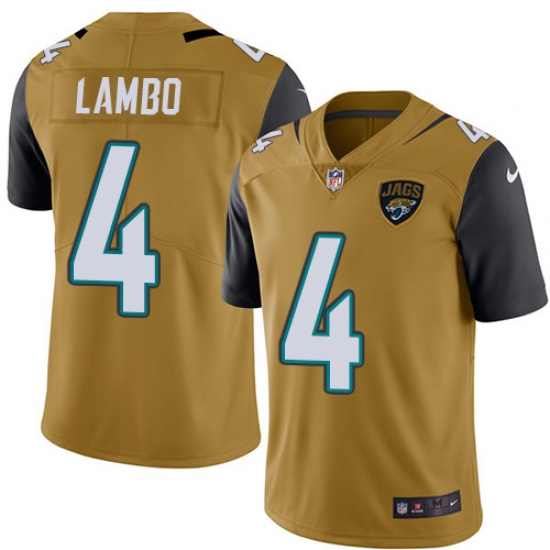 Men's Nike Jacksonville Jaguars #4 Josh Lambo Limited Gold Rush Vapor Untouchable NFL Jersey - Ujersey