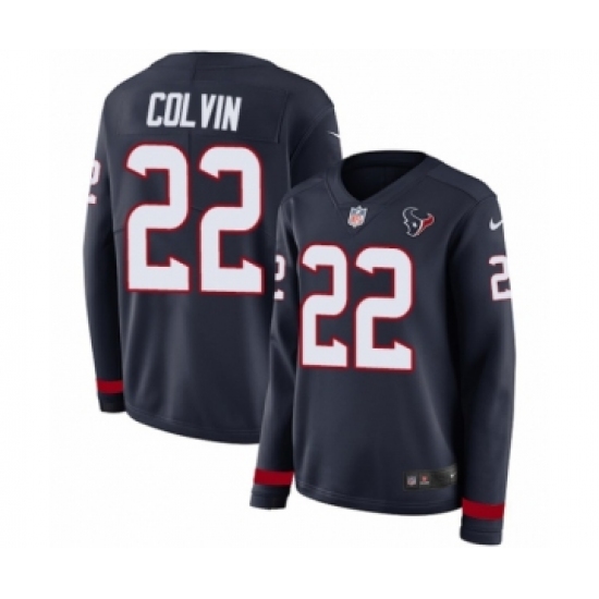 Women's Nike Houston Texans #22 Aaron Colvin Limited Navy Blue Therma Long Sleeve NFL Jersey - Ujersey