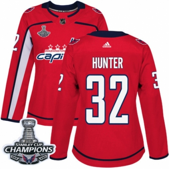 Women's Adidas Washington Capitals #32 Dale Hunter Authentic Red Home 2018 Stanley Cup Final Champions NHL Jersey - Ujersey