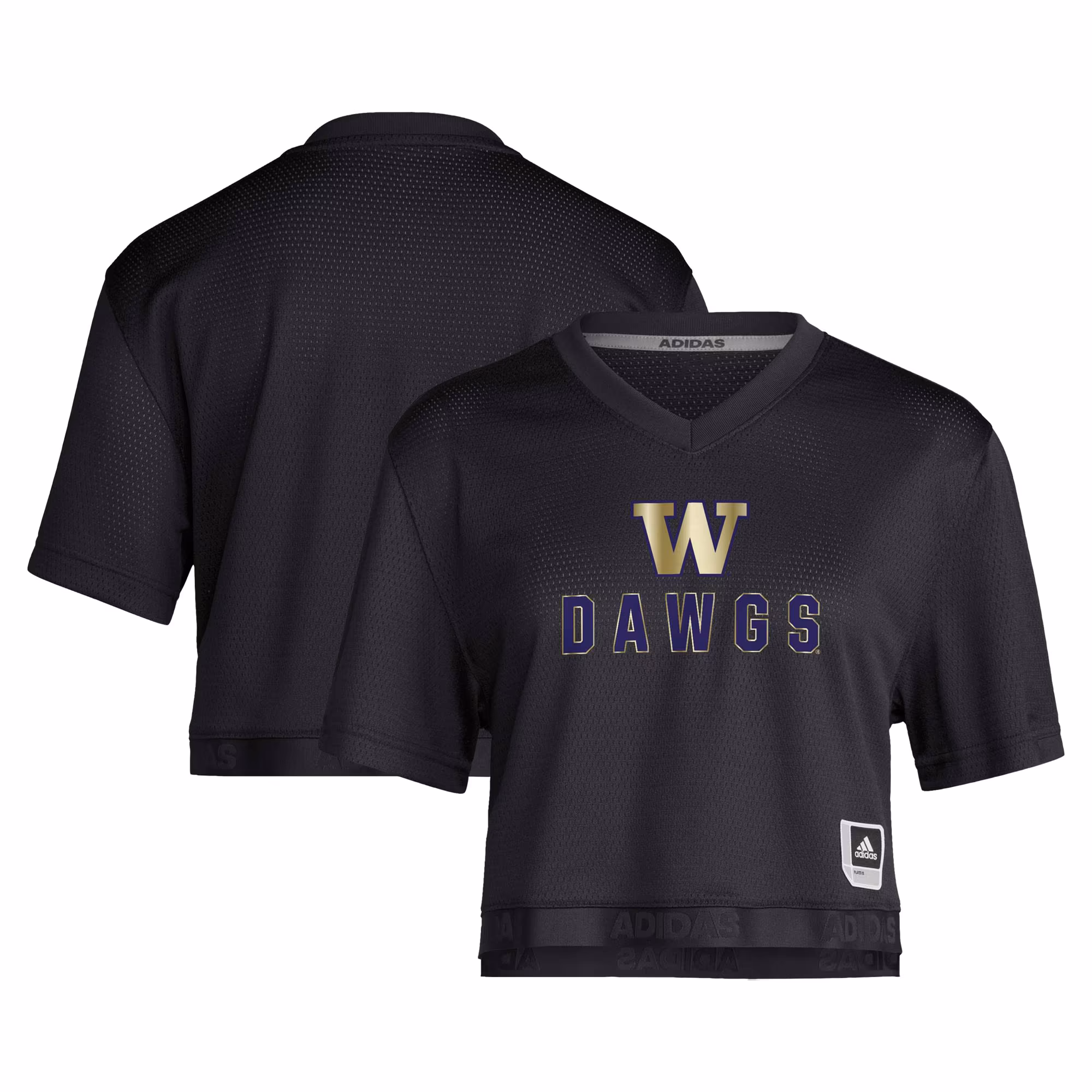 Women's adidas Black Washington Huskies Strategy Cropped Football Jersey