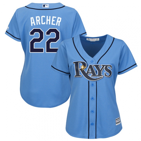 Women's Majestic Tampa Bay Rays #22 Chris Archer Replica Light Blue Alternate 2 Cool Base MLB Jersey - Ujersey