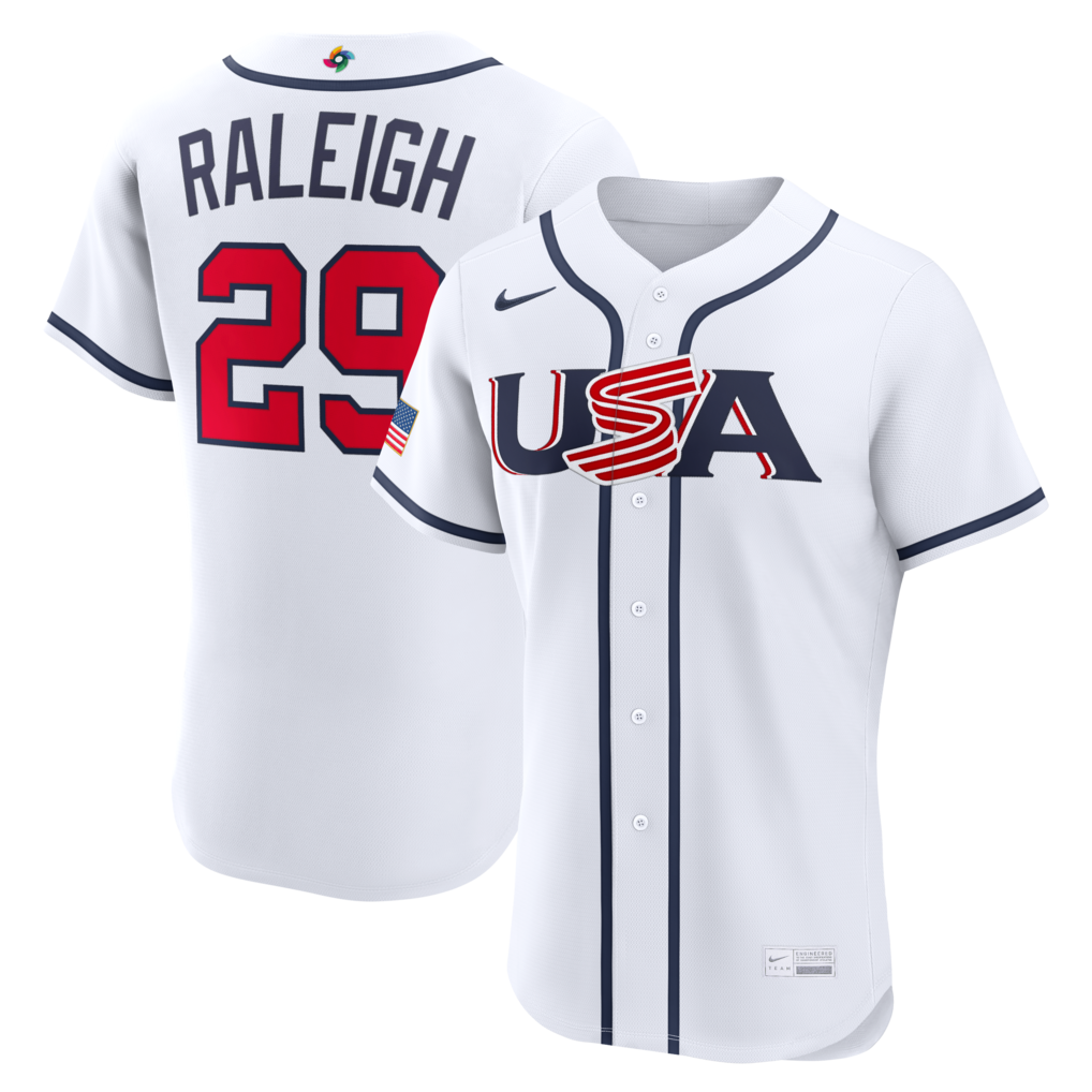 Men's USA Baseball Cal Raleigh Nike White 2026 World Baseball Classic Home Authentic Jersey - U-jersey