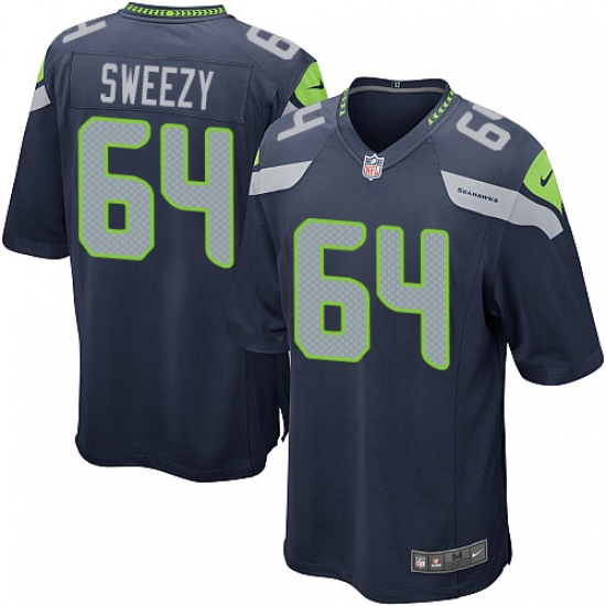 Men's Nike Seattle Seahawks #64 J.R. Sweezy Game Navy Blue Team Color NFL Jersey - Ujersey