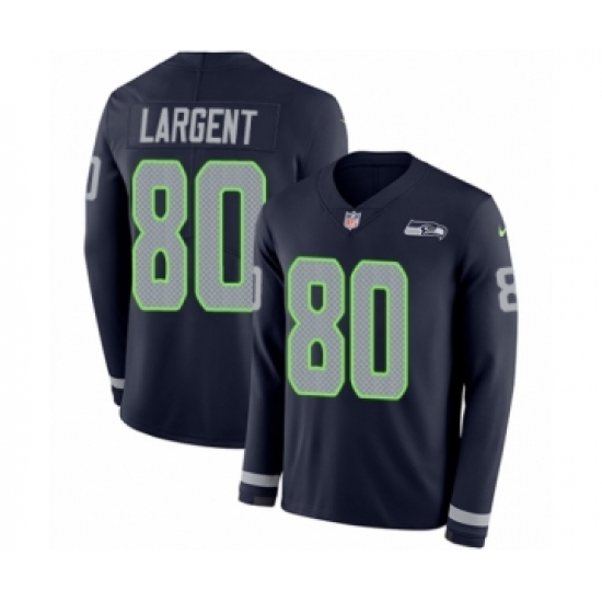 Men's Nike Seattle Seahawks #80 Steve Largent Limited Navy Blue Therma Long Sleeve NFL Jersey - Ujersey