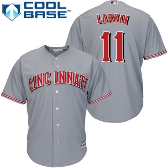 Men's Majestic Cincinnati Reds #11 Barry Larkin Replica Grey Road Cool Base MLB Jersey - Ujersey