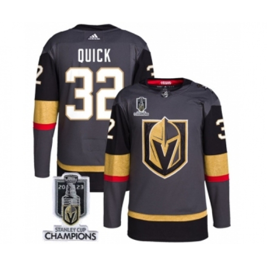 Men's Vegas Golden Knights #32 Jonathan Quick Gray 2023 Stanley Cup Champions Stitched Jersey - Ujersey