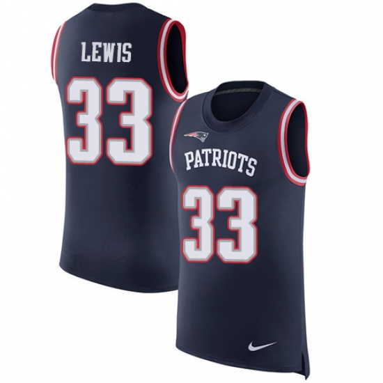 Men's Nike New England Patriots #33 Dion Lewis Limited Navy Blue Rush Player Name & Number Tank Top NFL Jersey - Ujersey