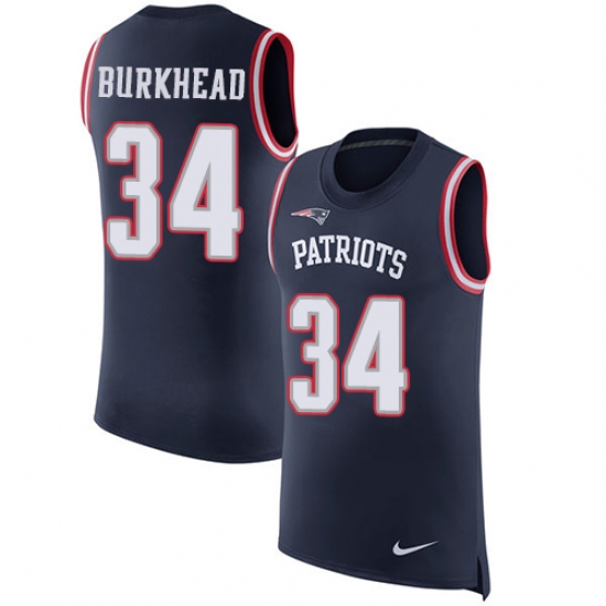 Men's Nike New England Patriots #34 Rex Burkhead Limited Navy Blue Rush Player Name & Number Tank Top NFL Jersey - Ujersey
