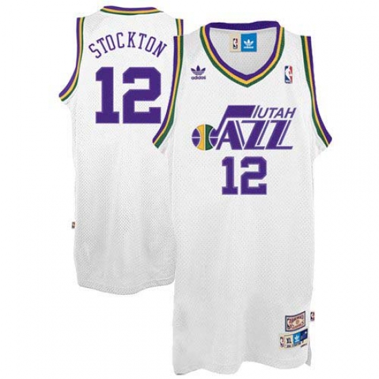Men's Adidas Utah Jazz #12 John Stockton Swingman White Throwback NBA Jersey - Ujersey