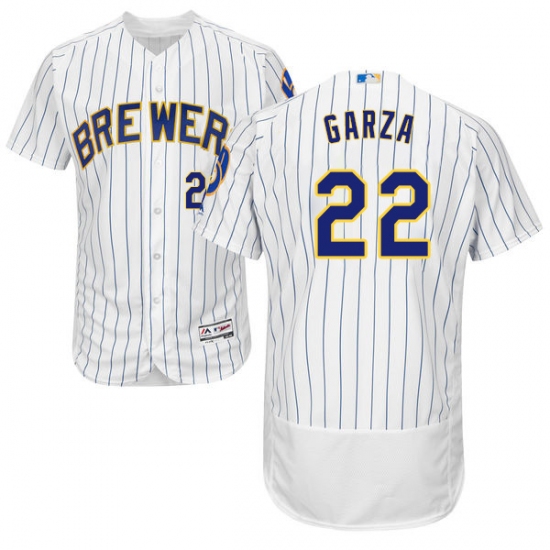Men's Majestic Milwaukee Brewers #22 Matt Garza White Home Flex Base Authentic Collection MLB Jersey