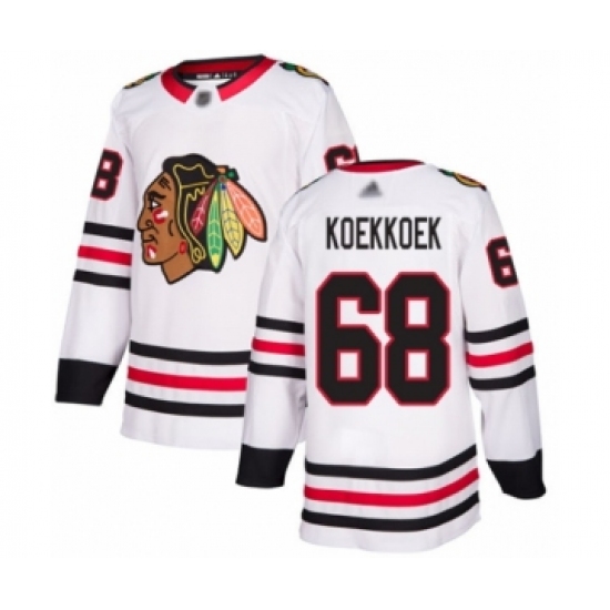 Men's Chicago Blackhawks #68 Slater Koekkoek Authentic White Away Hockey Jersey - Ujersey