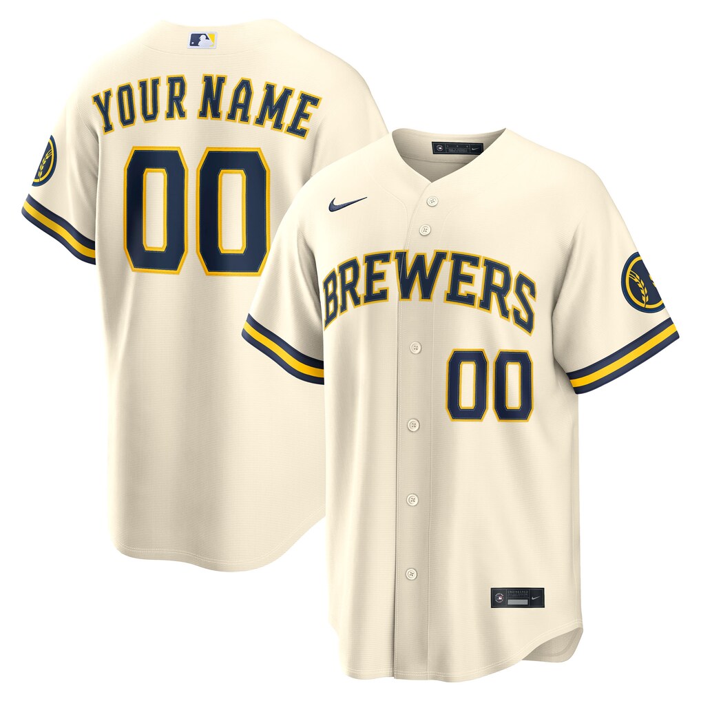 Men's Milwaukee Brewers Nike Cream Home Stadium Custom Jersey - Ujersey