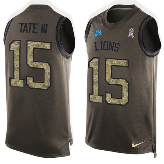 Men's Nike Detroit Lions #15 Golden Tate III Limited Green Salute to Service Tank Top NFL Jersey - Ujersey