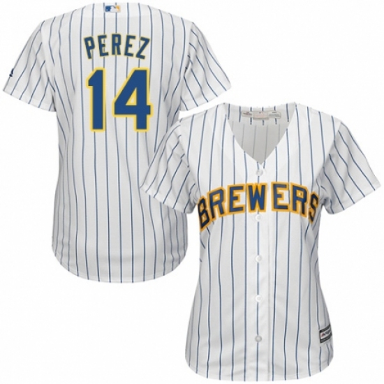 Women's Majestic Milwaukee Brewers #14 Hernan Perez Authentic White Home Cool Base MLB Jersey - Ujersey