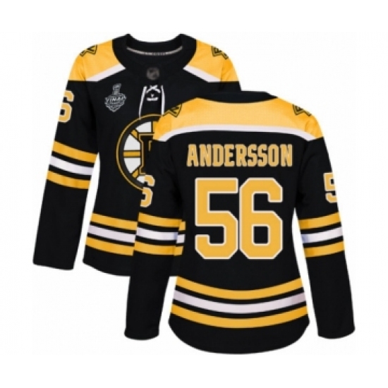 Women's Boston Bruins #56 Axel Andersson Authentic Black Home 2019 Stanley Cup Final Bound Hockey Jersey - Ujersey