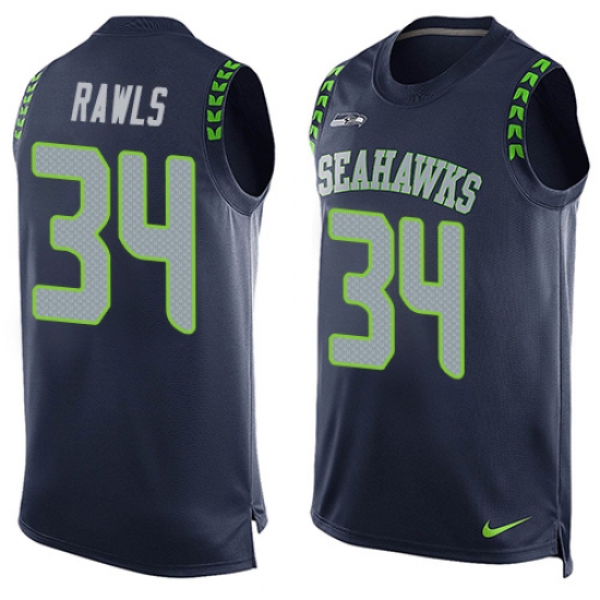 Men's Nike Seattle Seahawks #34 Thomas Rawls Limited Steel Blue Player Name & Number Tank Top NFL Jersey - Ujersey