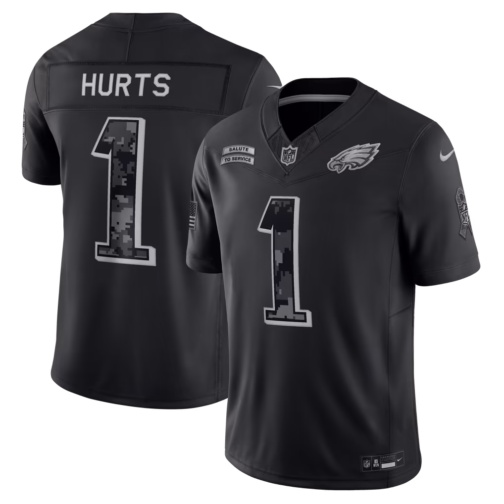 Men's Philadelphia Eagles Jalen Hurts Nike Black 2026 Salute to Service Stitched Limited Jersey - Ujersey